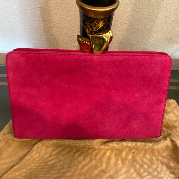 DONNA KAREN VINTAGE NWOT PINK SUEDE CROSSBODY/CLUTCH - Picture 12 of 13